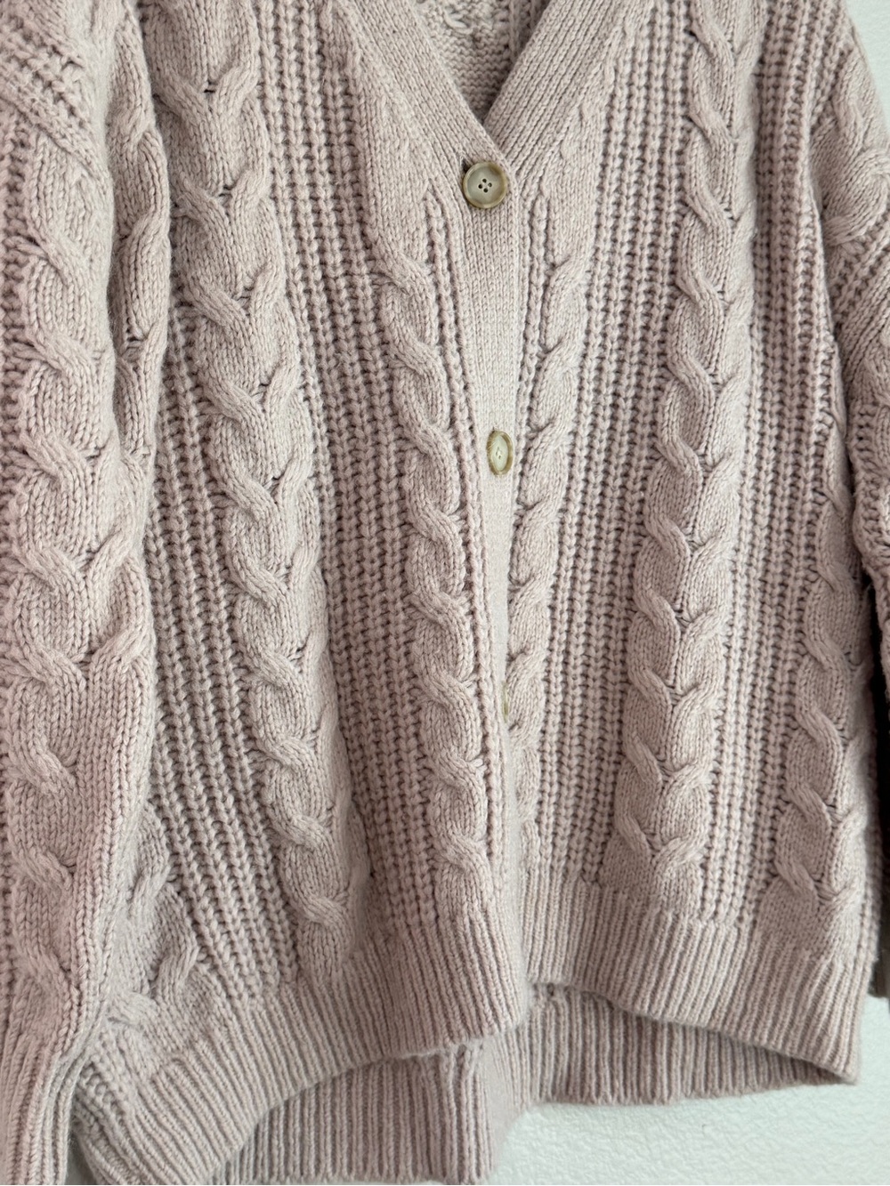 Jenni Kayne Cable Cocoon Cardigan XS Alpaca Merino Wool Oversized Sweater Blush - Picture 4 of 6